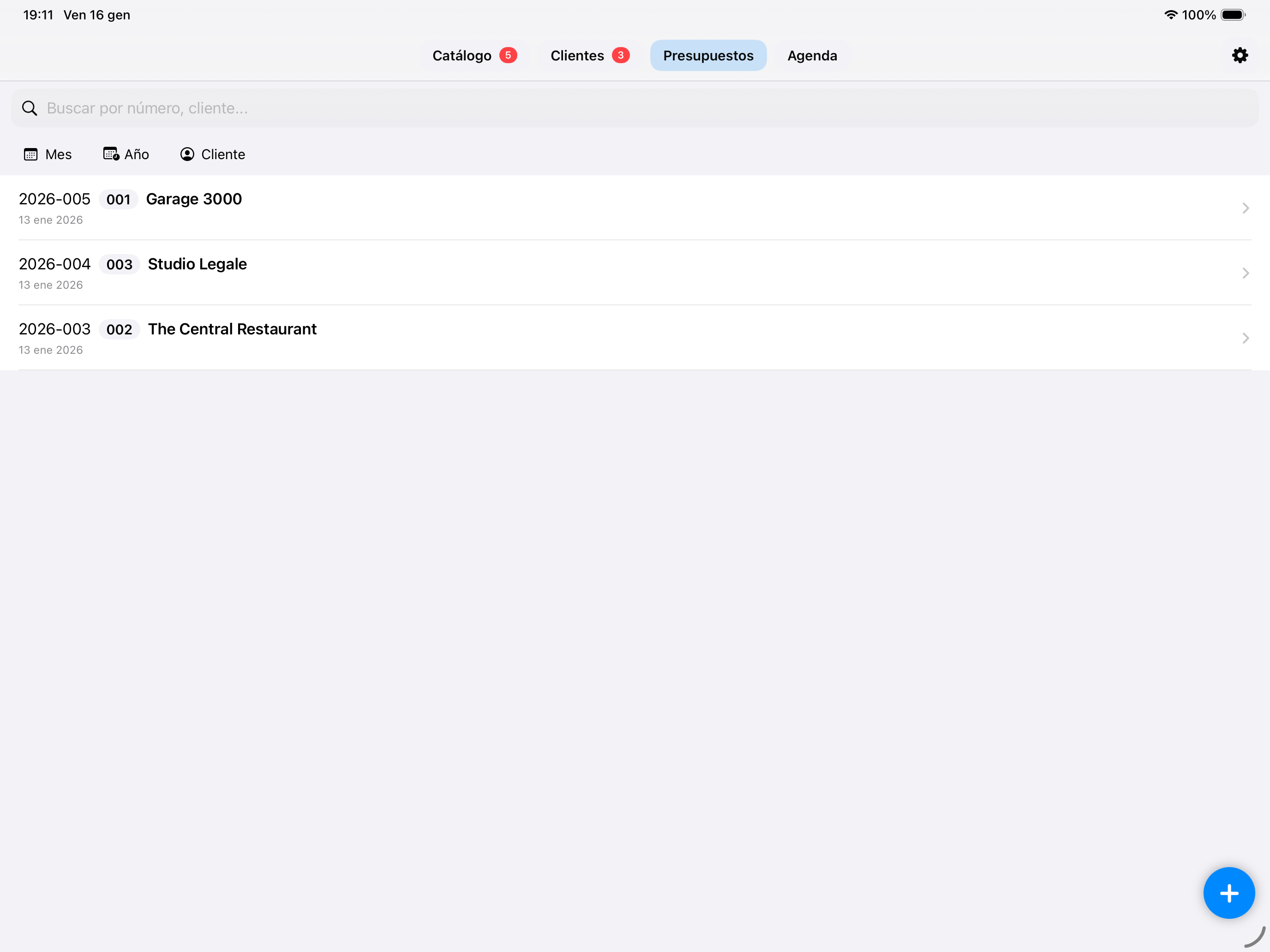 CUMA – Lista Preventivi su Tablet